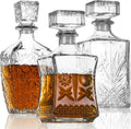 Whiskey Decanter Set of 3 - Decorative Glass Liquor Decanters for Bar