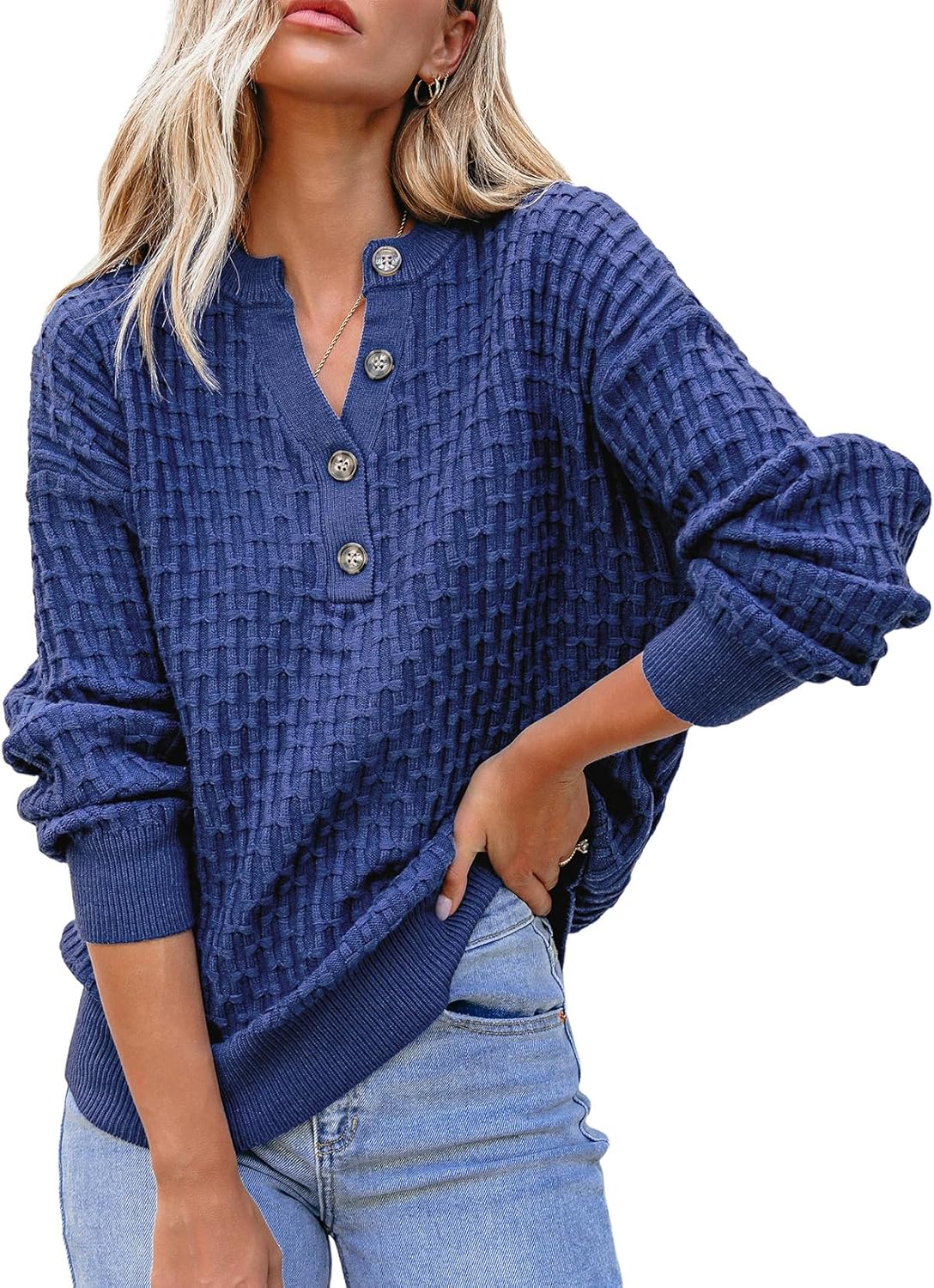 Dokotoo Womens Casual Long Sleeve V Neck Sweater for Fall