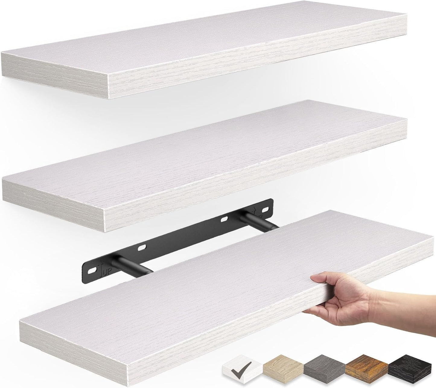 BAYKA White Floating Shelves for Wall - Rustic Wood Storage