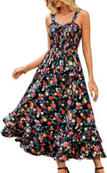 Summer Floral Boho Maxi Dress Square Neck Strapped A-Line Sundress