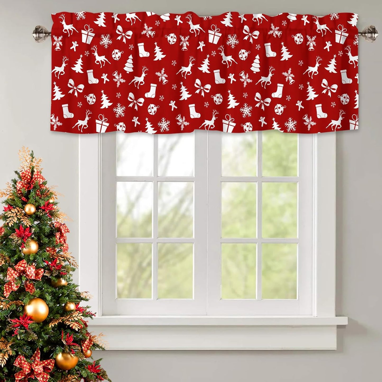 Red Merry Christmas Kitchen Valances - Vintage Festive Charm!