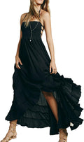 Womens Cotton Rayon Boho Backless Maxi Dress - Flowy Halter