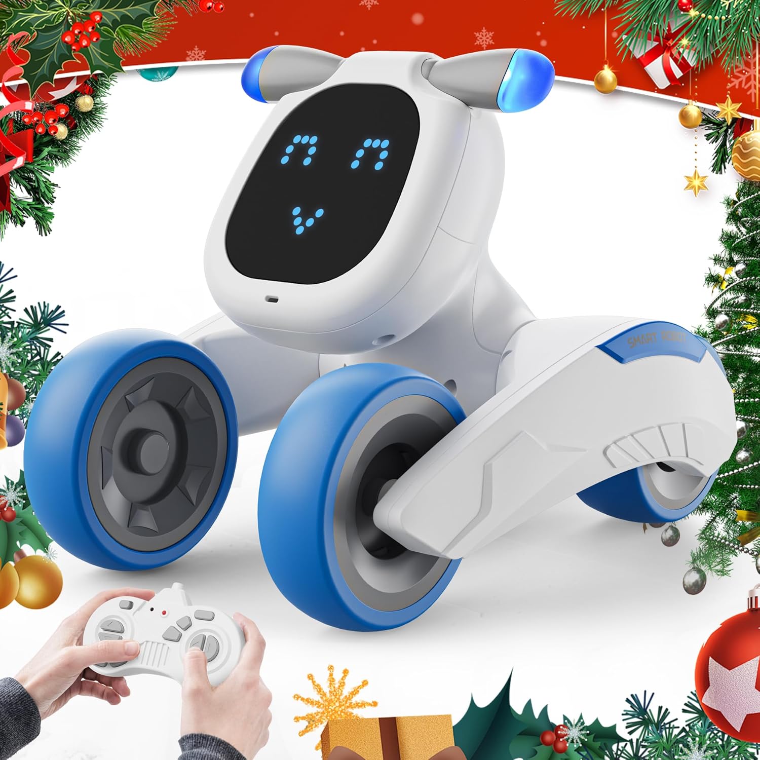 Interactive Voice Control Robot Dog Toy for Kids, LED Light, Sing & Dance - Rechargeable - Blue