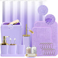 Bathroom Set Purple 24PCS Shower Curtain Set with Rugs - Complete Bath