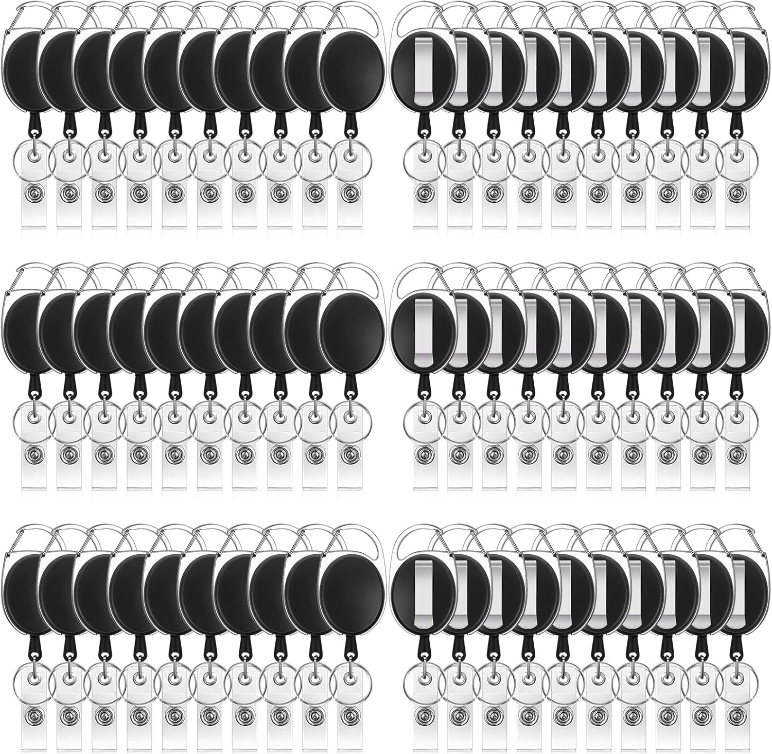 60 Pcs Retractable Badge Reels with Carabiner Clip for ID