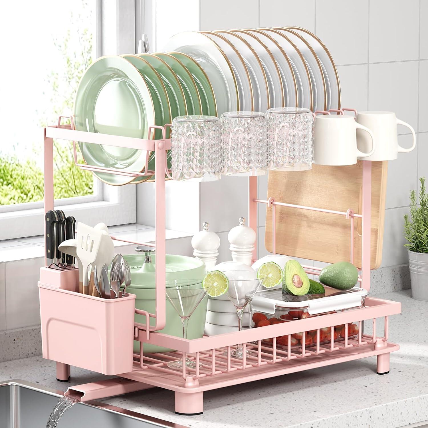 Multifunctional Dish Drying Rack - Space-Saving 2-Tier Design