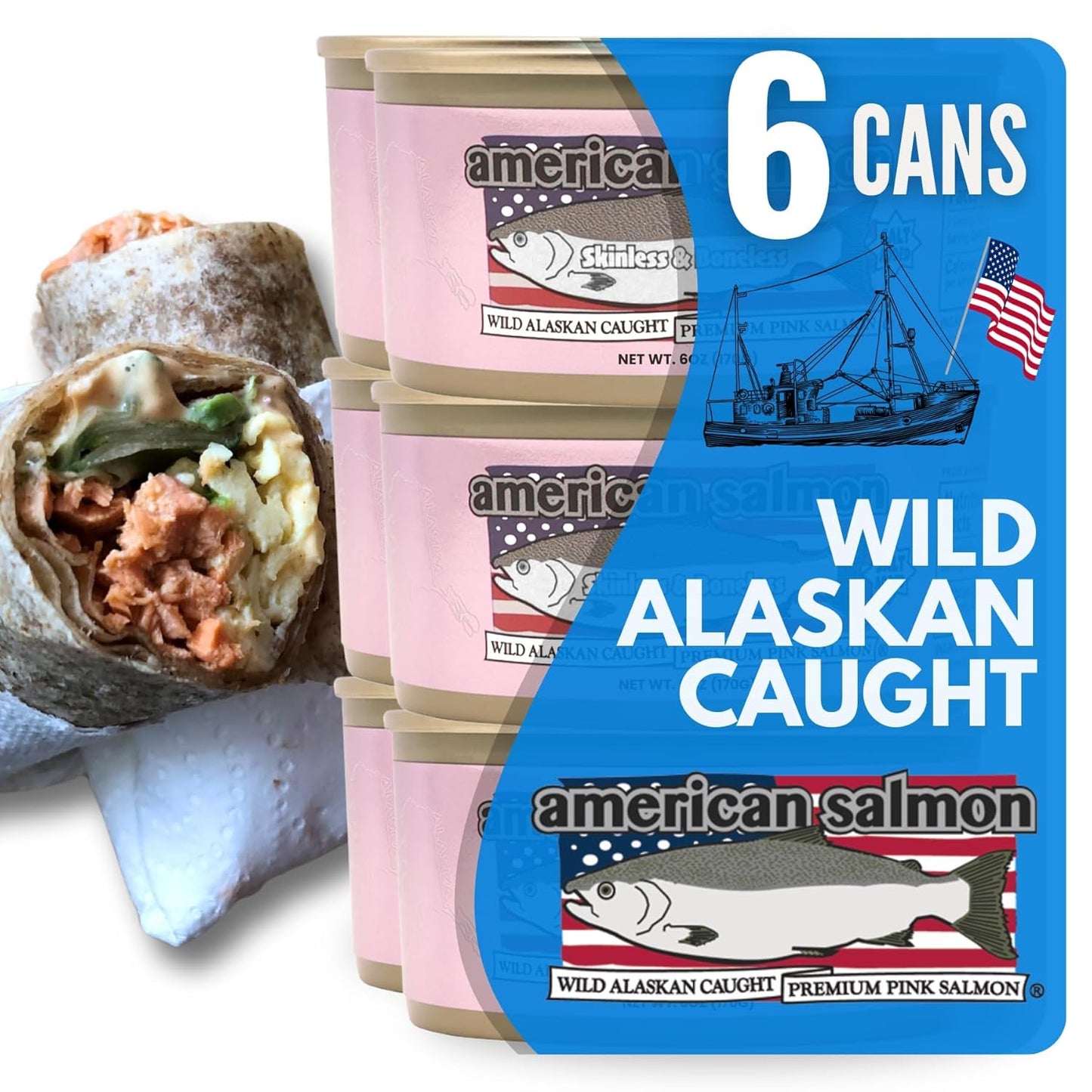 Premium Sustainably Caught Wild Alaskan Pink Salmon - 6 Cans