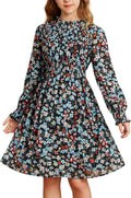 Girls' Fall Long Sleeve Floral Dress - Comfortable Occasion Midi
