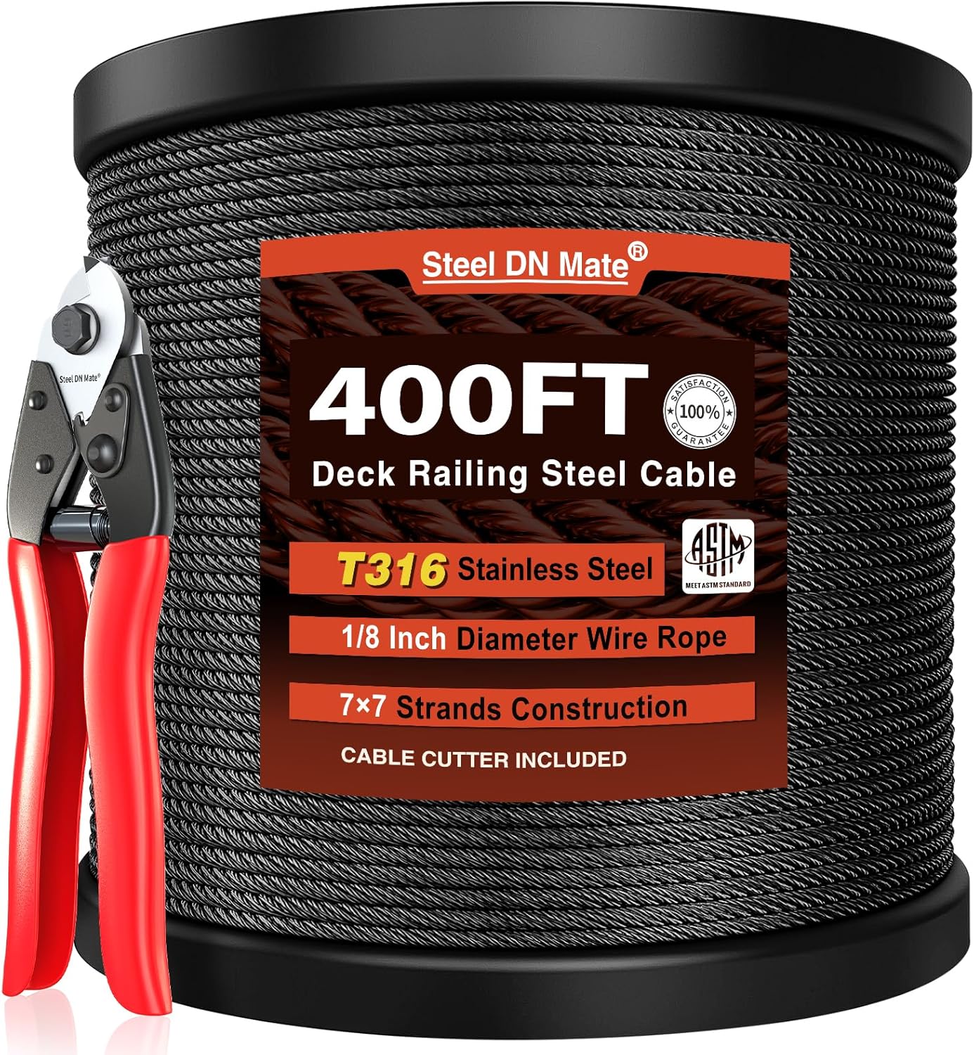 Steel DN Mate 400ft Black Cable Railing Wire Rope for Decks