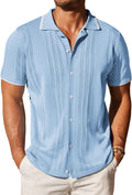 COOFANDY Men's Knit Button Down Shirt Vintage Short Sleeve Polo soft