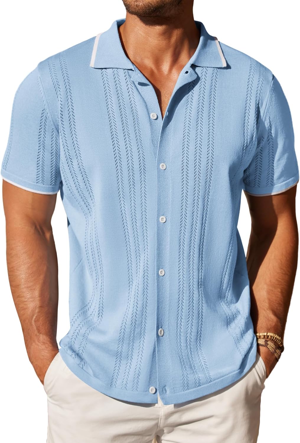 COOFANDY Men's Knit Button Down Shirt for Casual Beach Style