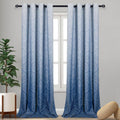 DWCN Blue Room Darkening Curtains - Ombre Damask Patterned Drapes