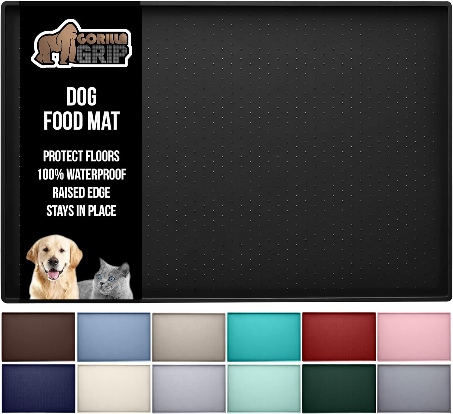GORILLA GRIP Waterproof Raised Edge Silicone Pet Feeding Mat