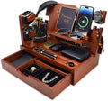 Nightstand Organizer for Men with Large Drawer - Solid Wood Phone Dock