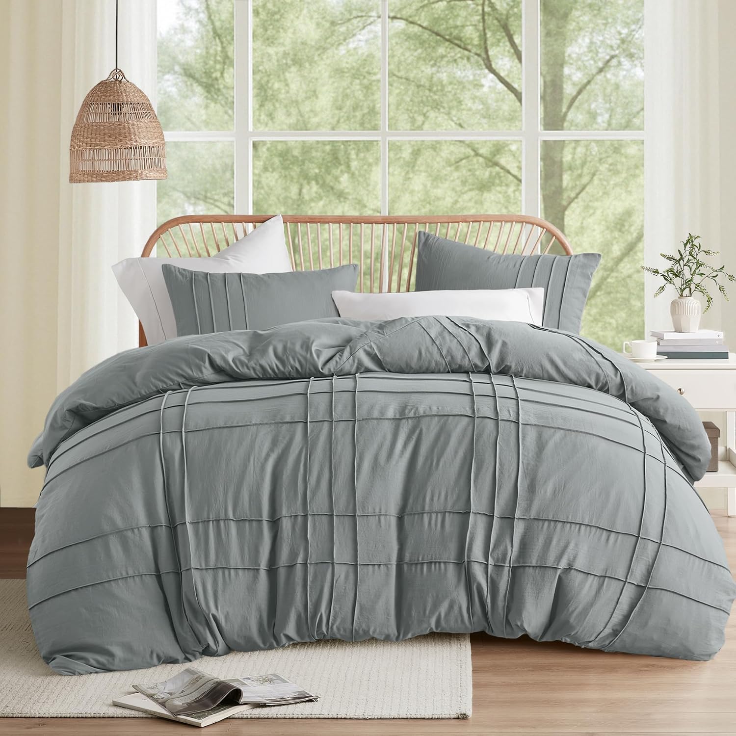 Comfort Spaces Blue/Grey Queen Size Duvet Cover Set for All Seasons