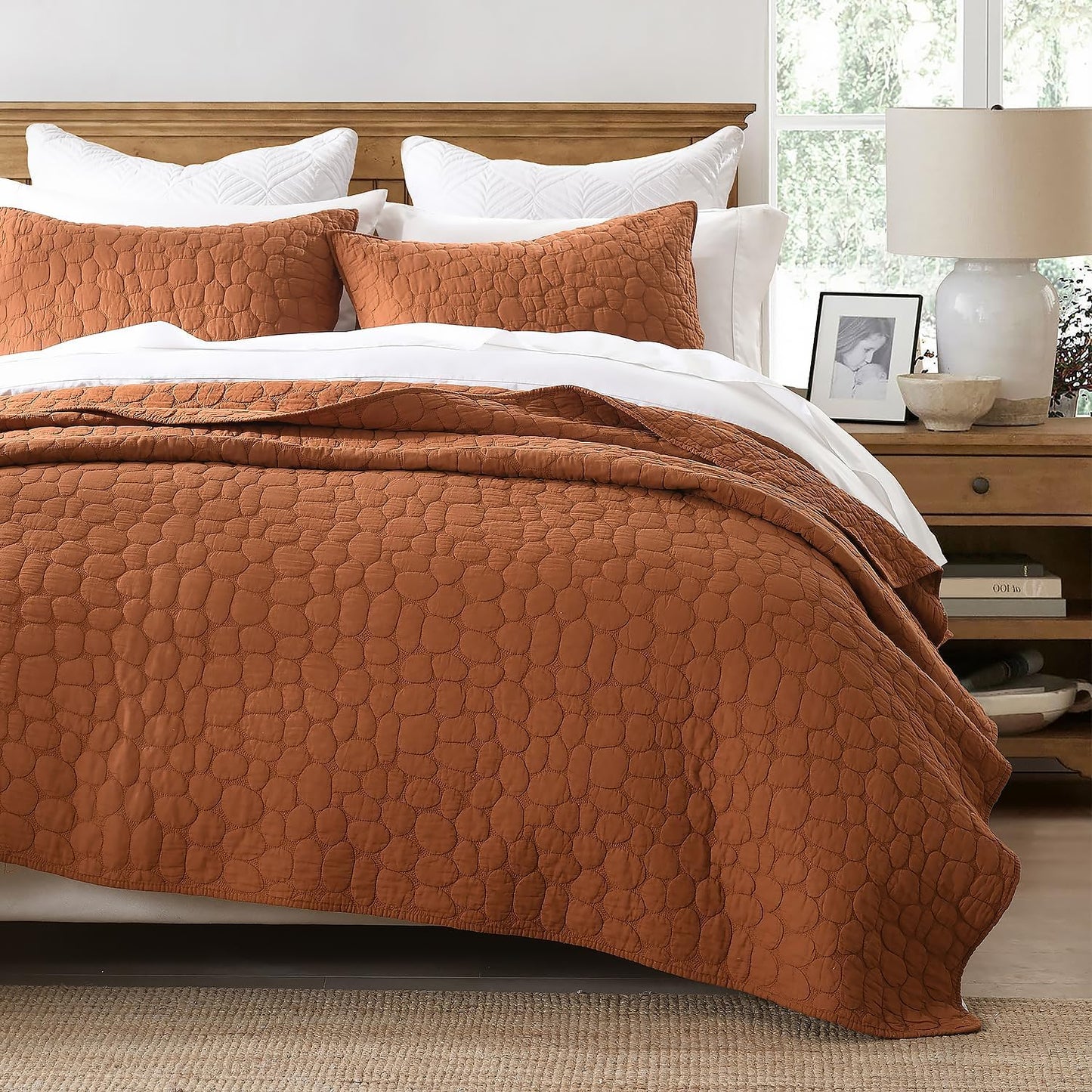 100% Cotton Quilt Set King Size in Burnt Orange for All Seasons