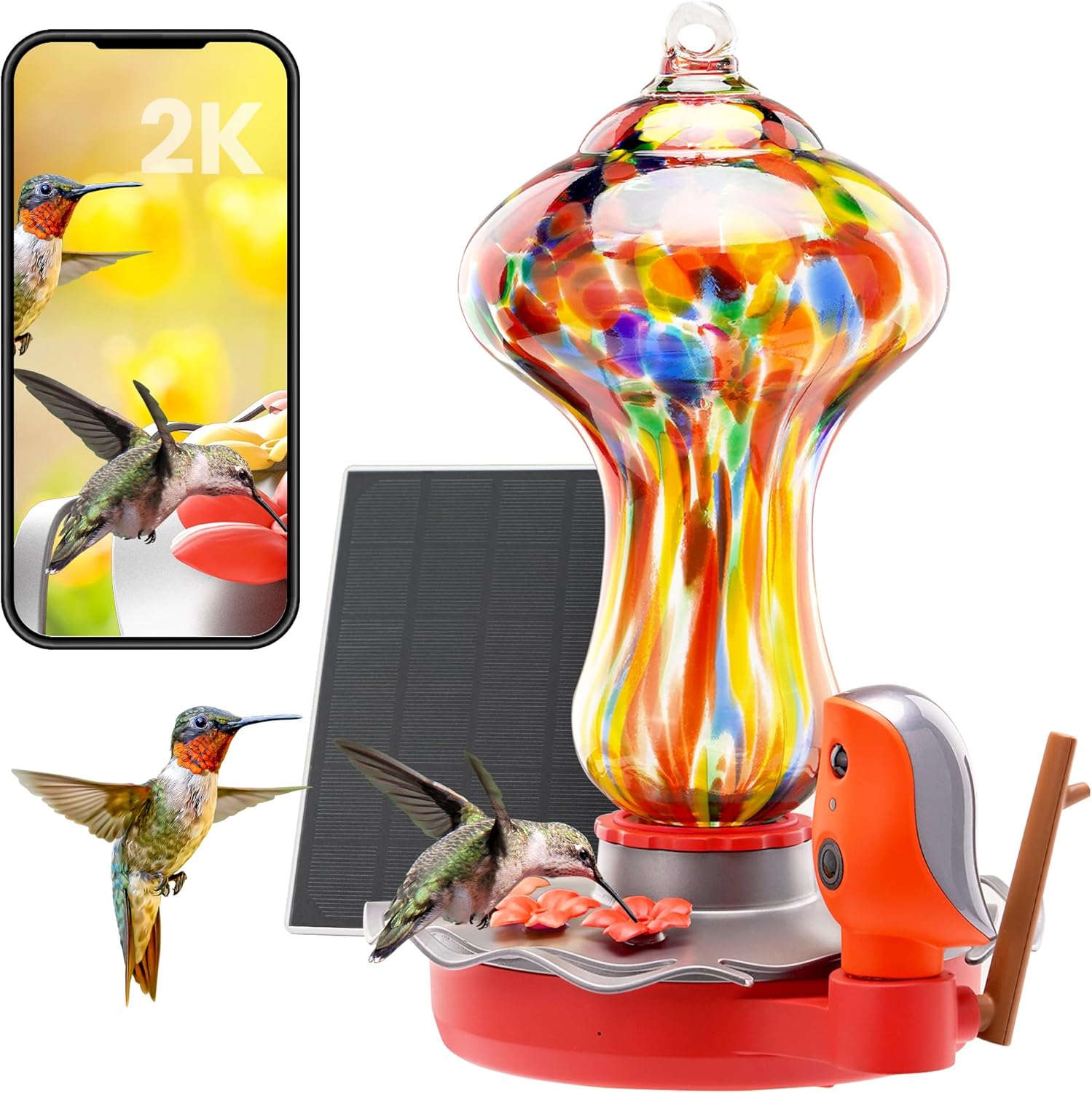BBPECO Smart Hummingbird Feeder - 2K HD Camera, AI Identify, Solar-Powered
