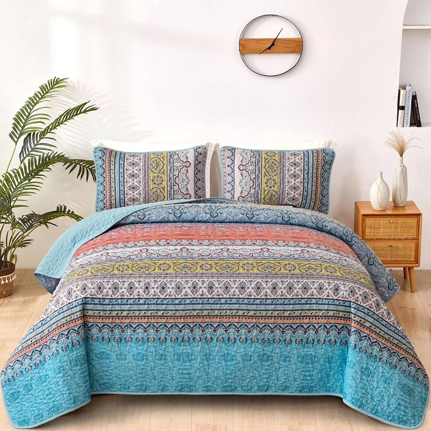 WONGS BEDDING Boho Queen Quilt Set for Stylish Bedroom Decor