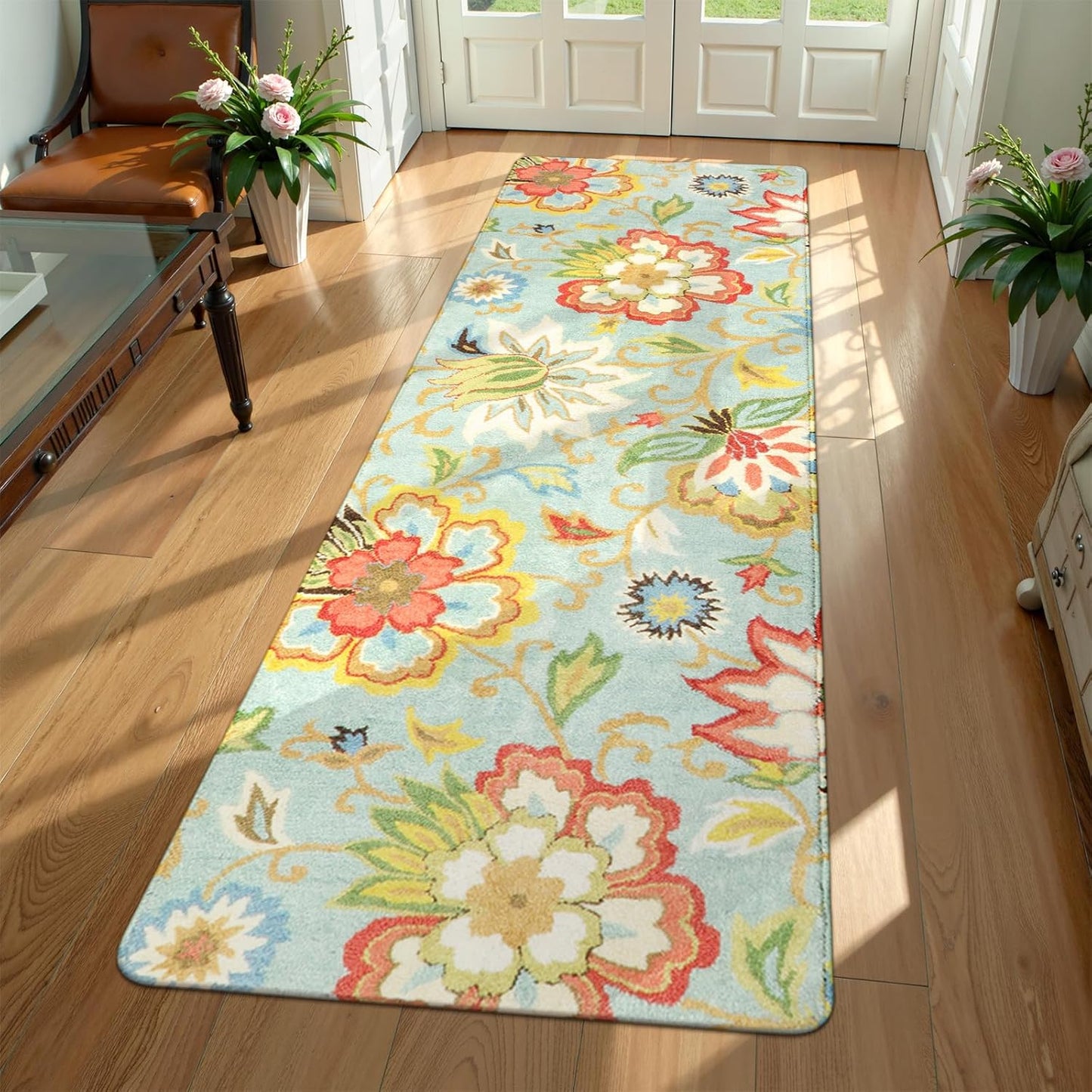 Lahome Collection Floral 2ftx6ft Non Slip Vintage Hallway Runner