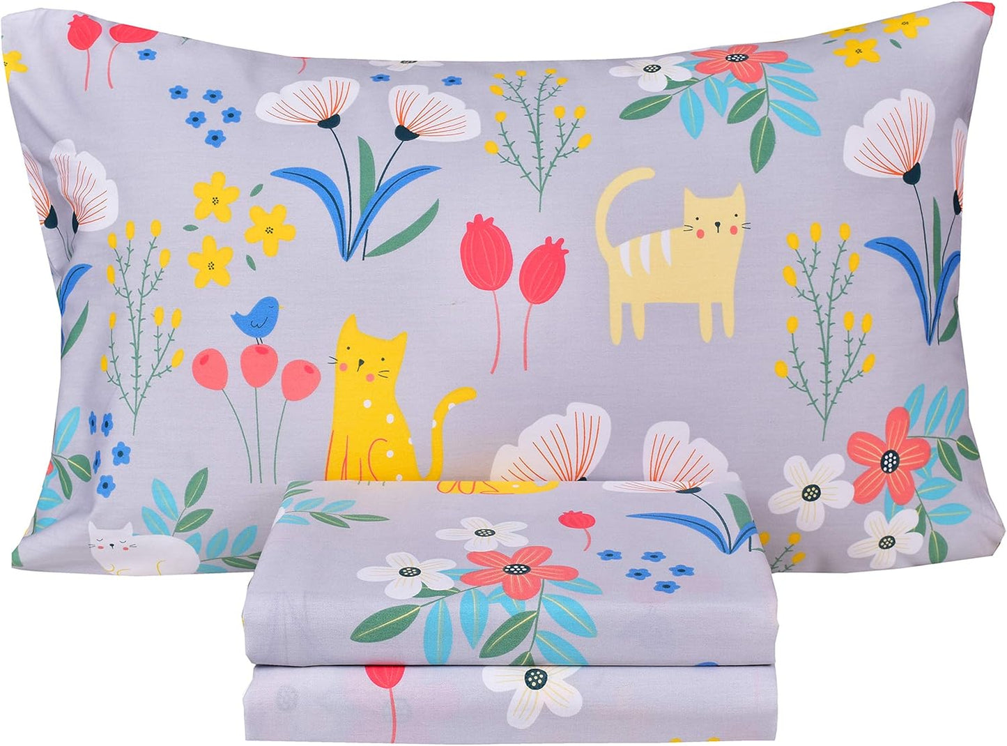 Scientific Sleep Kitty Cats Flowers Kids Twin Bed Sheet Set