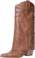 Women Shark Boots Fold Over Mid Calf Chunky Heel Snip Toe (Style WRLB)