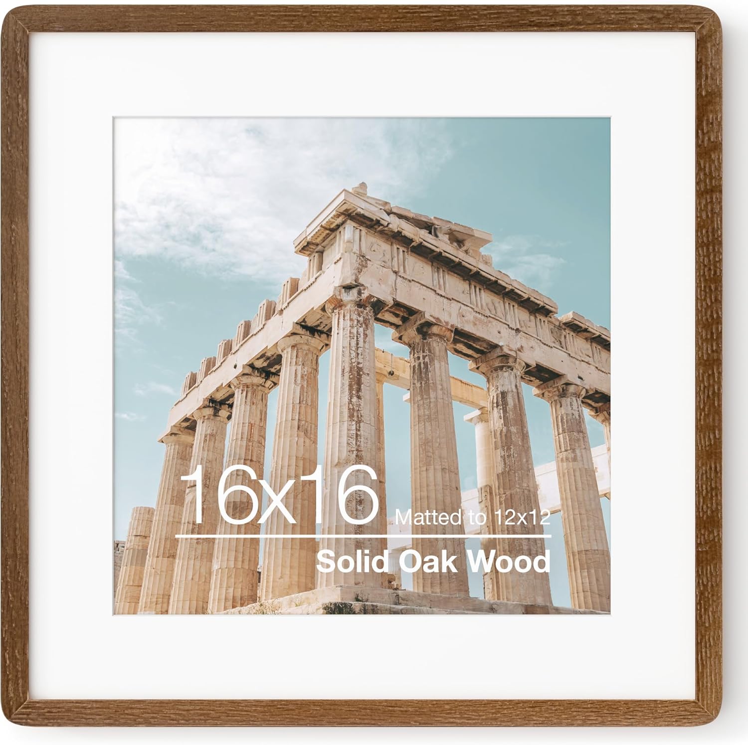 16x16 Solid Oak Wood Square Frame for 12x12 Pictures
