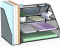 3 Tier Metal Mesh Desk File Organizer with Handle & Pen Holder - Space
