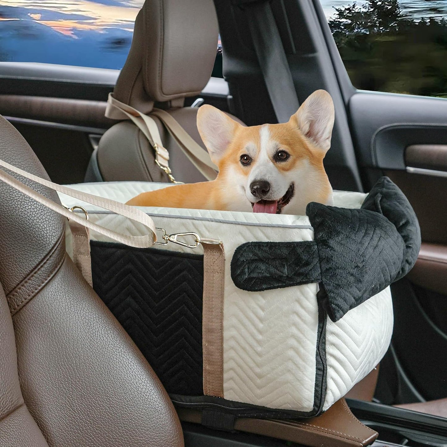 Dog Car Seat for Small Dogs - Adjustable Portable Console Seat