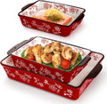 Cedilis Set of 3 Red Ceramic Baking Dishes - Durable Rectangular