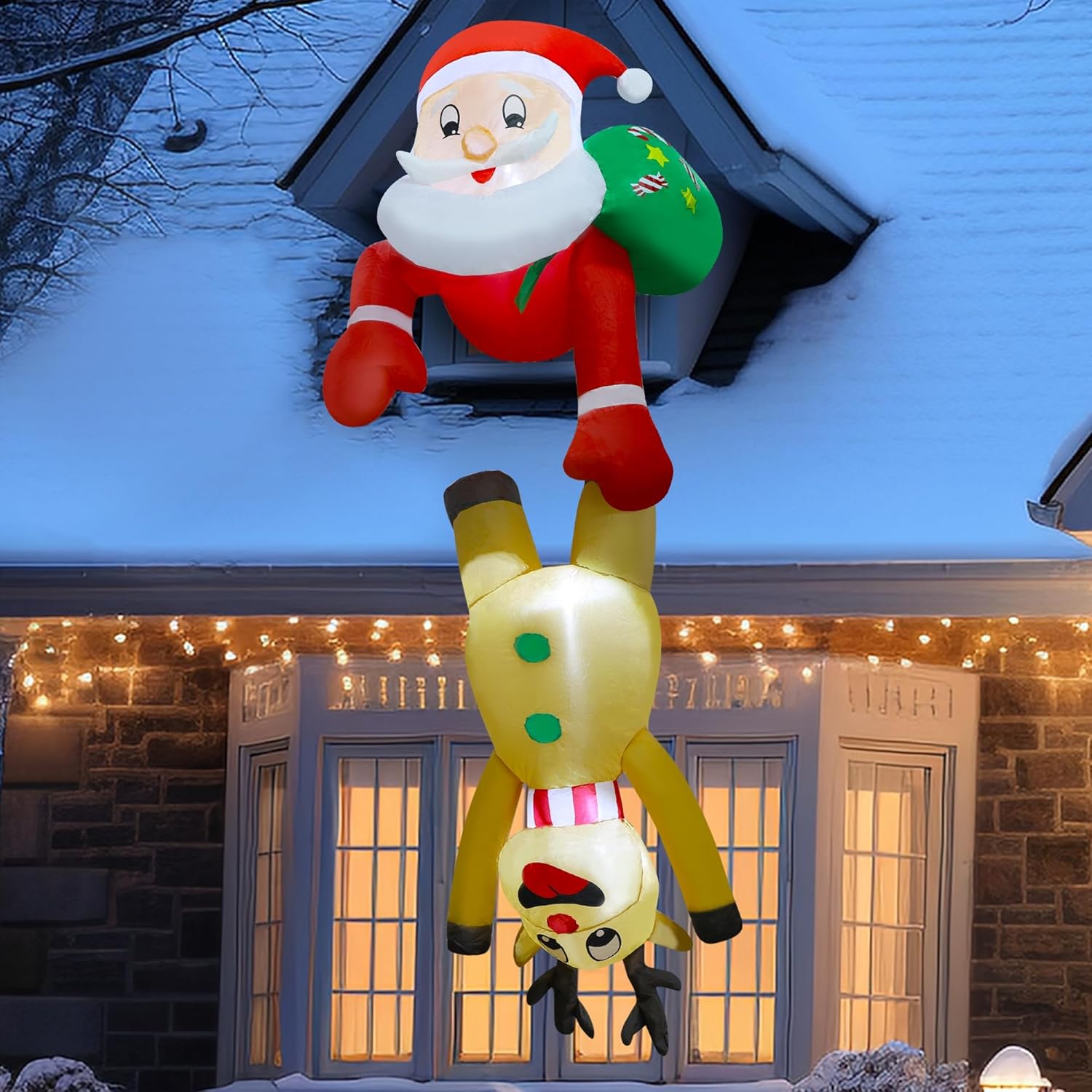 7 FT Christmas Inflatable Outdoor Decorations with Santa & Reindeer