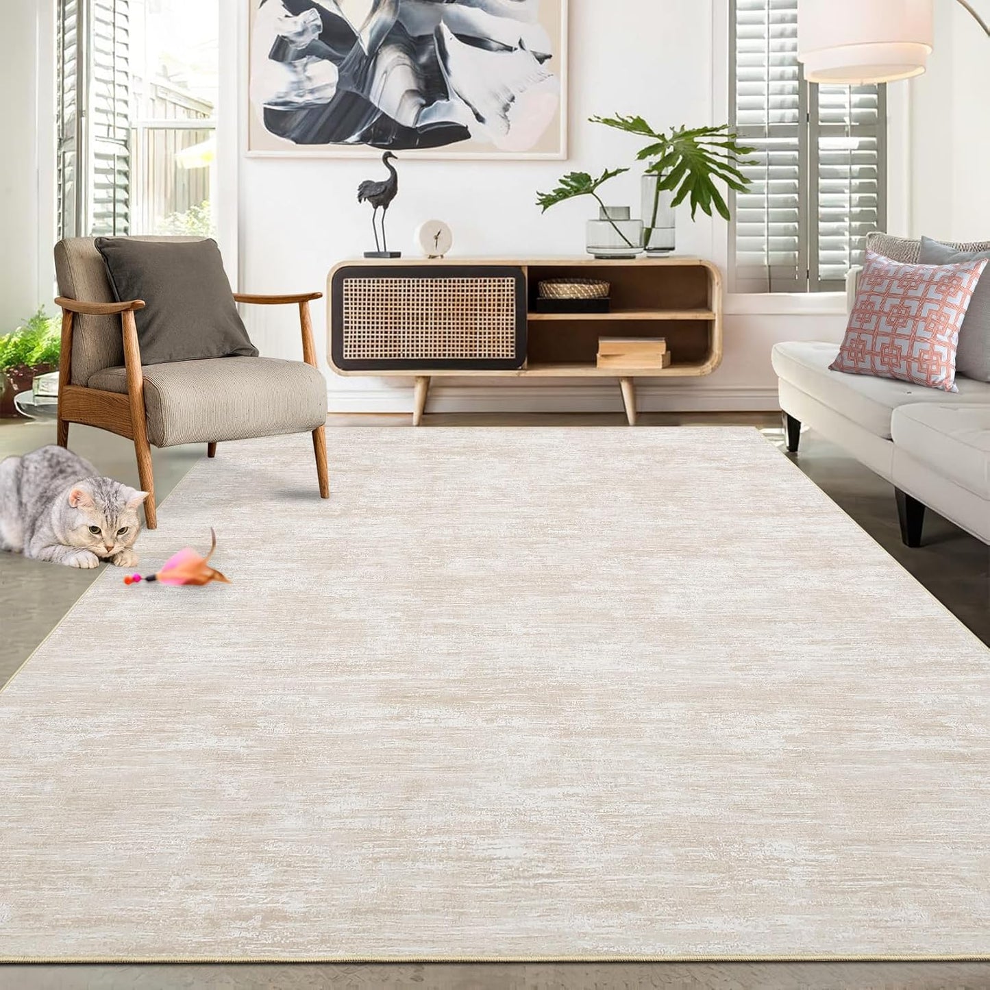 Washable Rug 10x13 for Living Room Modern Abstract Design