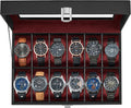 12-Compartment Watch Storage Box with Glass Top for Collectors