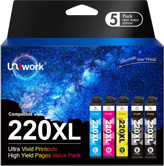 5 Pack Uniwork Remanufactured Ink Cartridges for Epson Printers