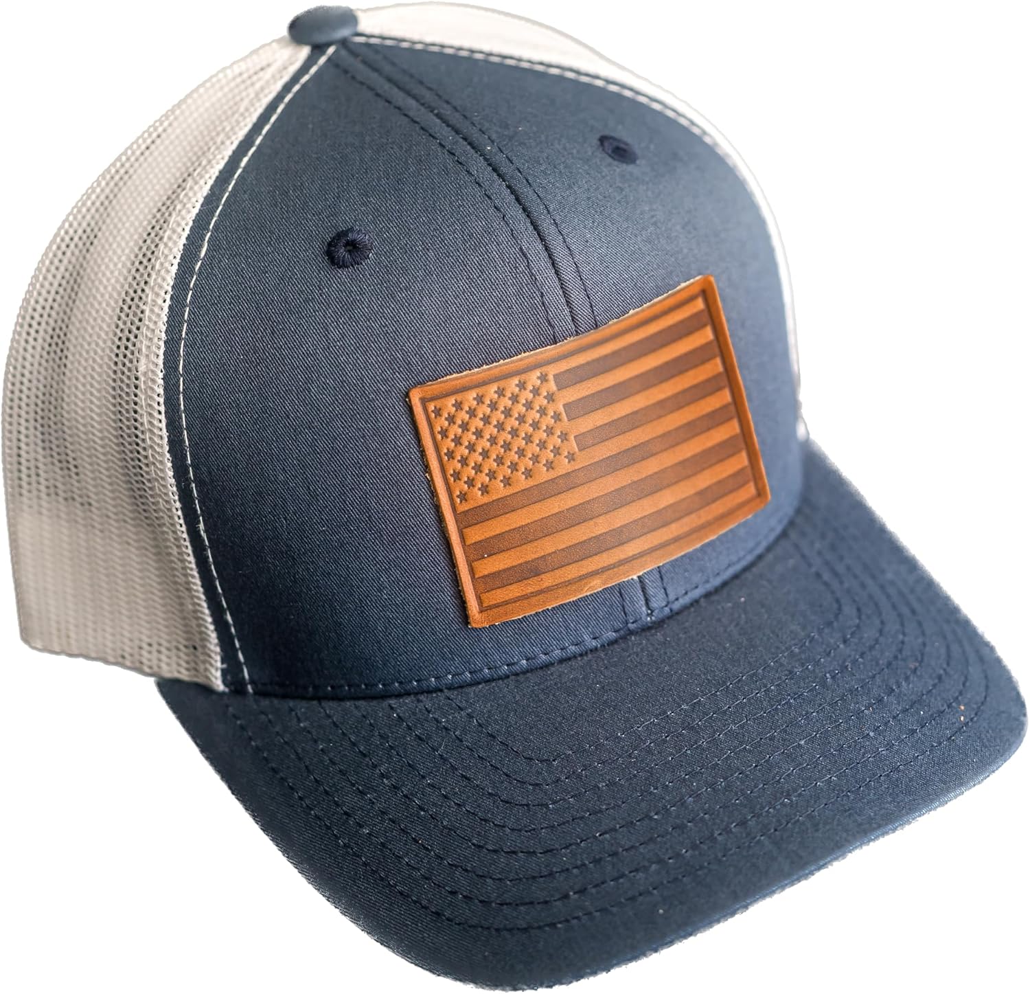 Handmade Leather Patch Trucker Style Hats with American Flag