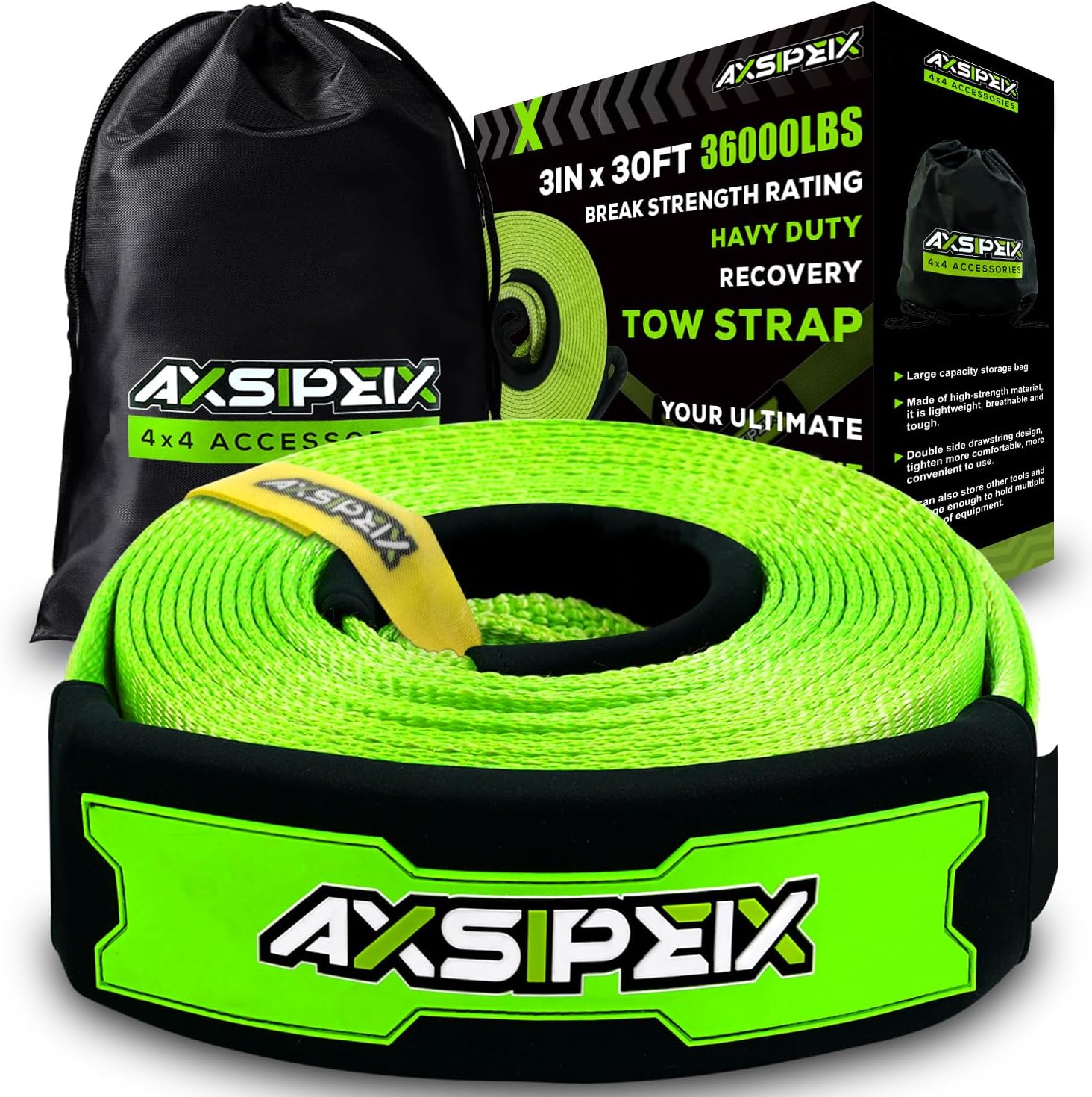 Heavy Duty Recovery Tow Strap 3 in x 30ft for Off Road Use