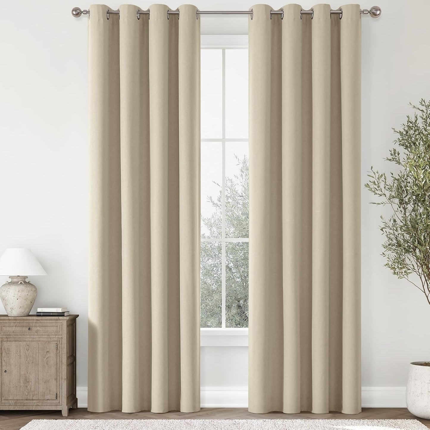 100% Blackout Natural Solid Curtains for Bedroom and Living Room