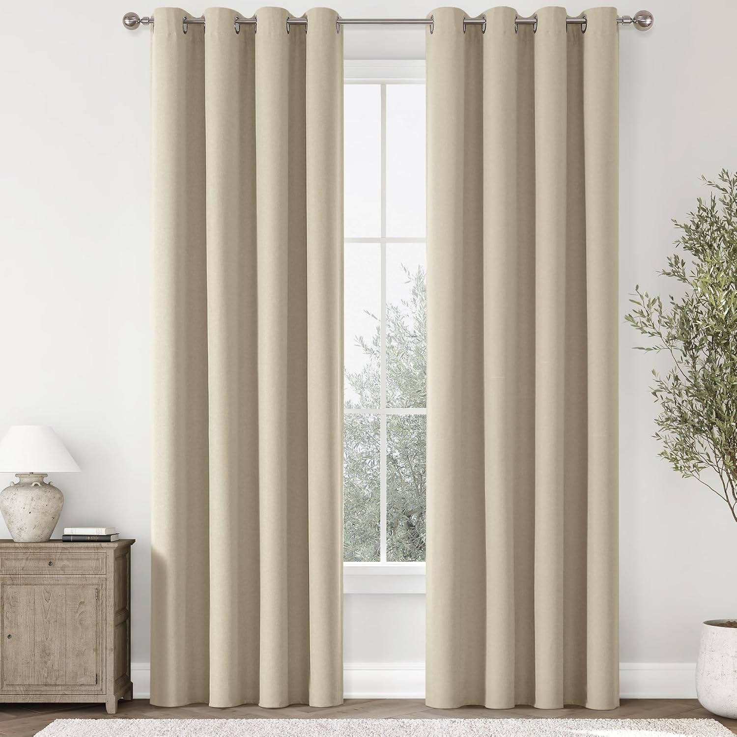 100% Blackout Natural Solid Curtains for Bedroom and Living Room
