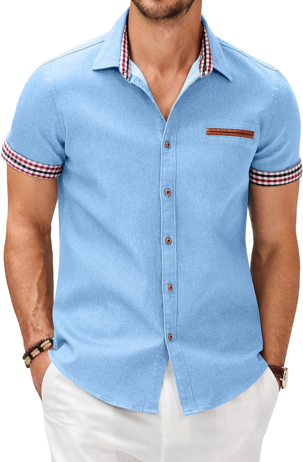 COOFANDY Men's Casual Cotton Short Sleeve Button Down Shirt