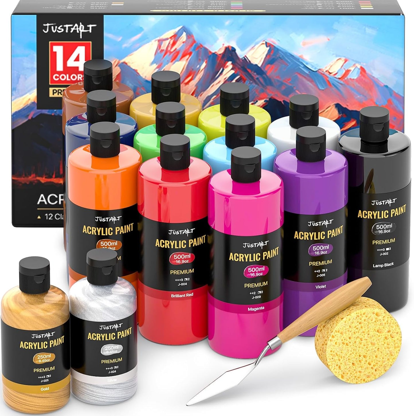 14 Colors Acrylic Paint Set for Artists and Beginners - 500ml