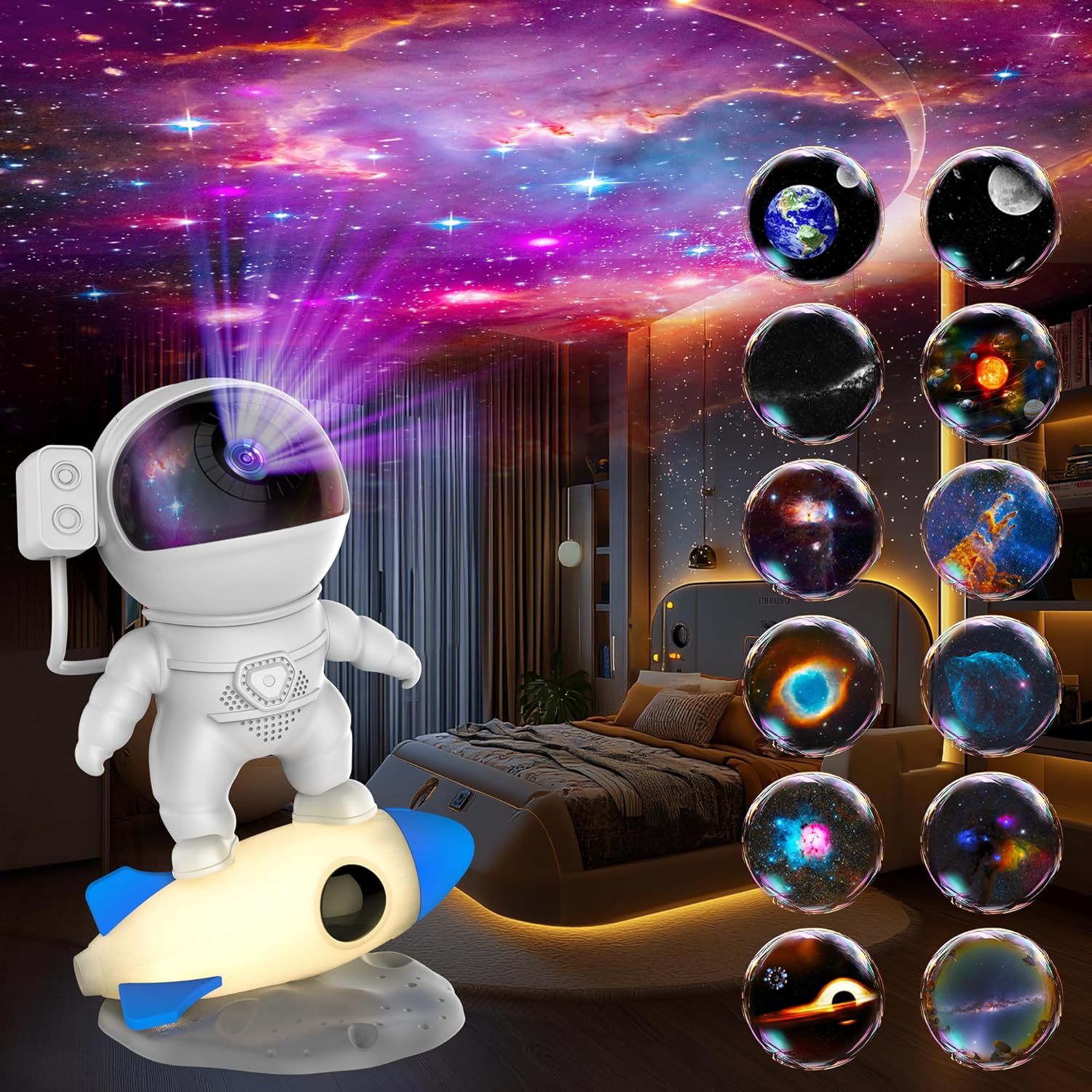 Astronaut Galaxy Projector: 12-in-1 HD Planetarium, Timer, Rotating, 9 Colors