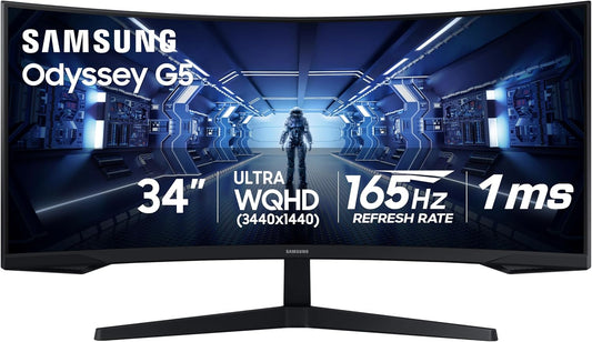 SAMSUNG 34' Odyssey G5 Gaming Monitor - Immersive 1000R Curved Screen