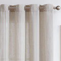 jinchan Linen Curtains Taupe Grey on Beige Striped Panels - Light