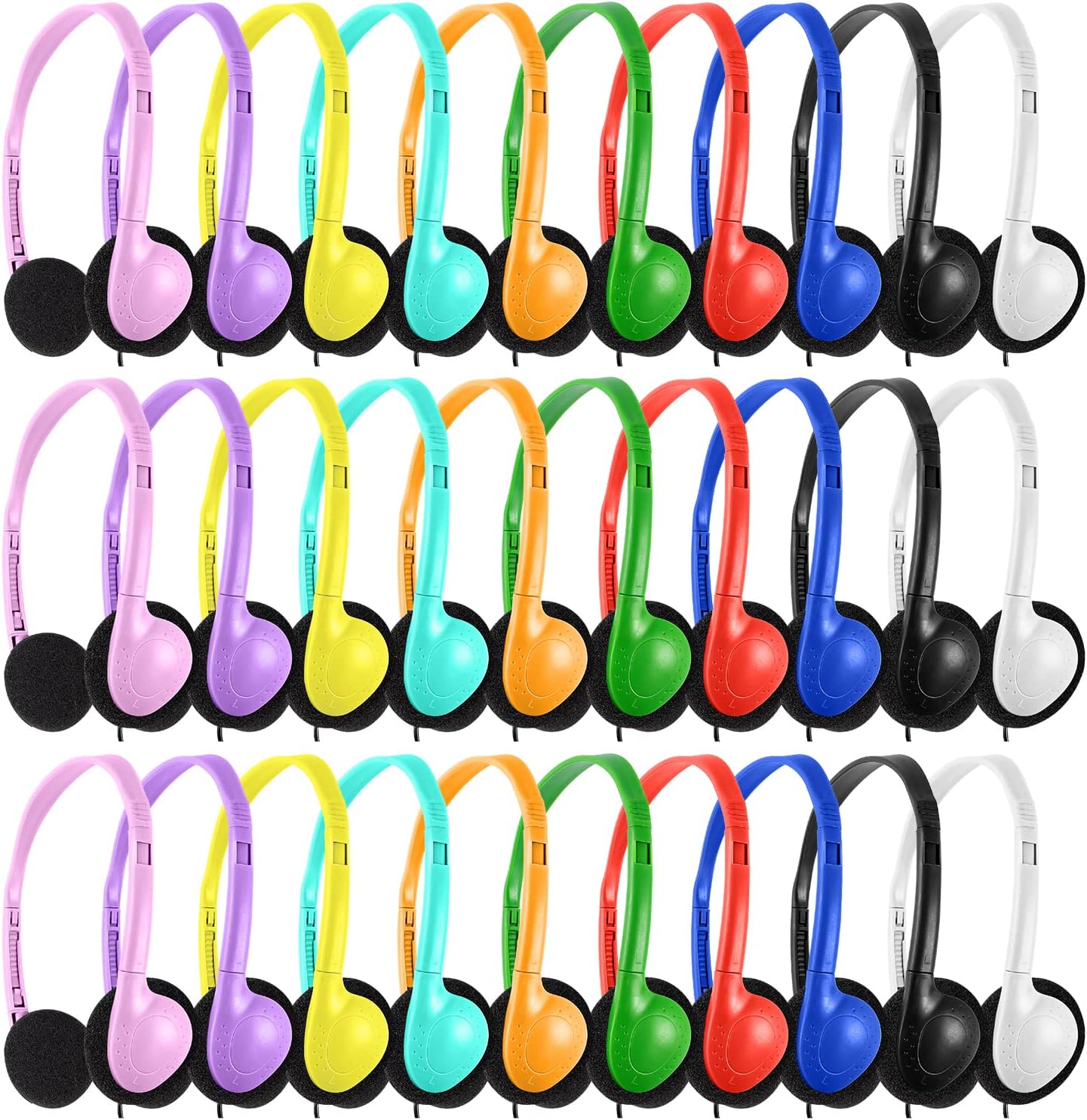 Kids Headphones Bulk 30 Pack for Students School Multi Colors