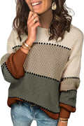 Women's Color Block Crewneck Pullover Sweater - Soft Knit Comfort