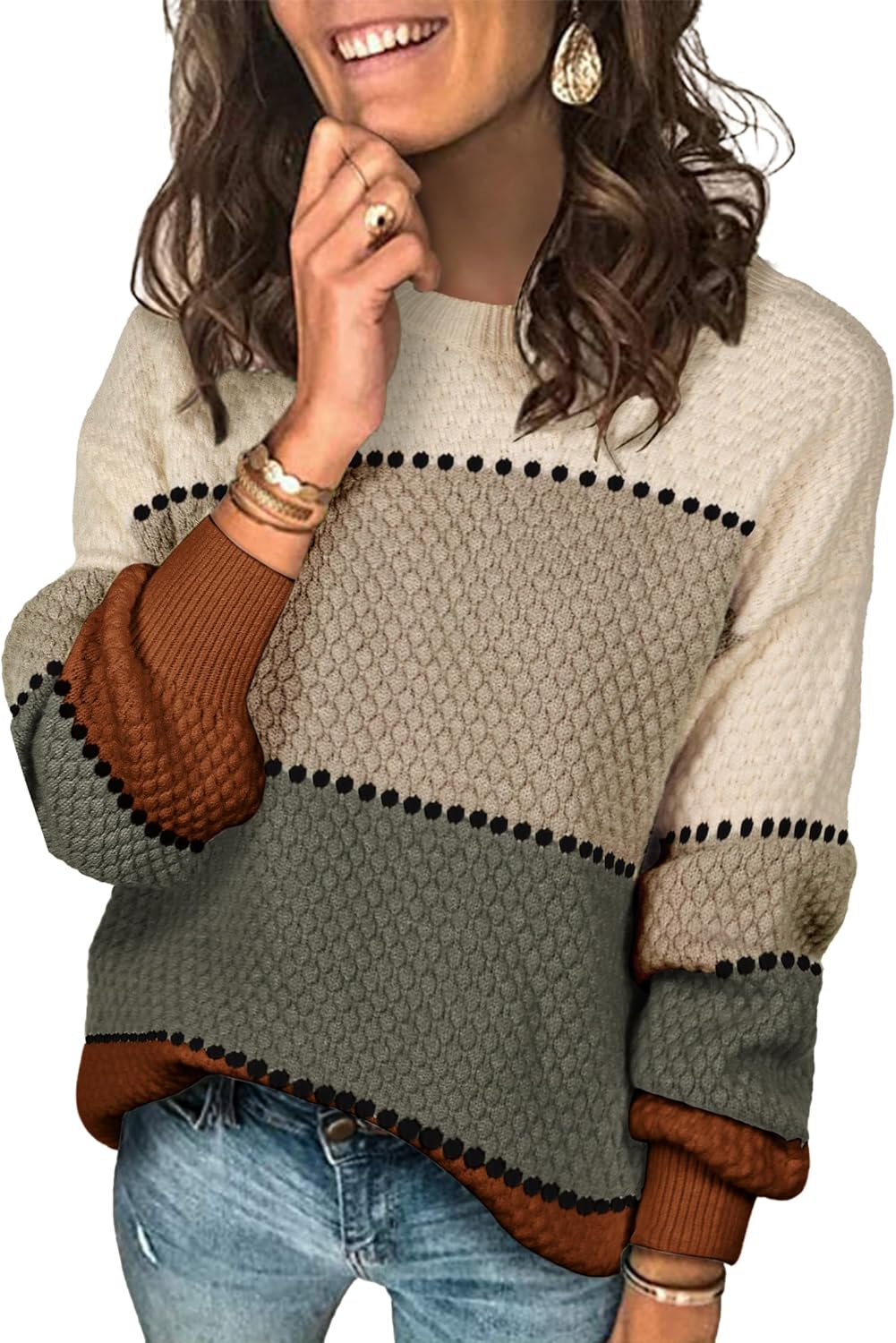 Angashion Women's Color Block Pullover Sweater for All Seasons