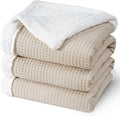 PHF Waffle Sherpa Blanket Queen Size 90x90 in - Reversible Cozy Luxury
