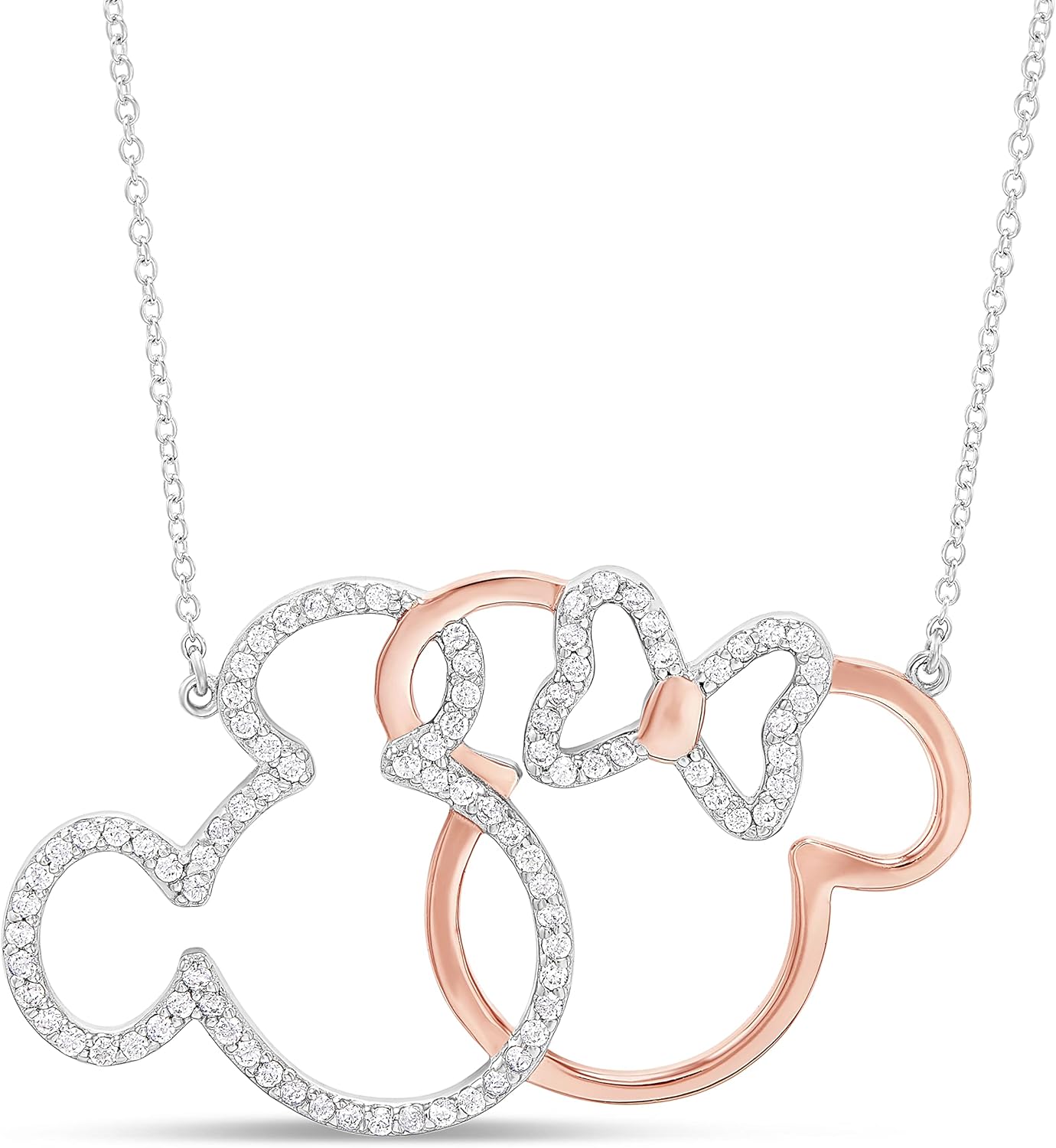 Mickey & Minnie Sterling Silver Interlocking Necklace - Disney Charm!