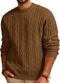 Mens Cable Knit Crewneck Sweater - Soft Polyester Blend Comfort