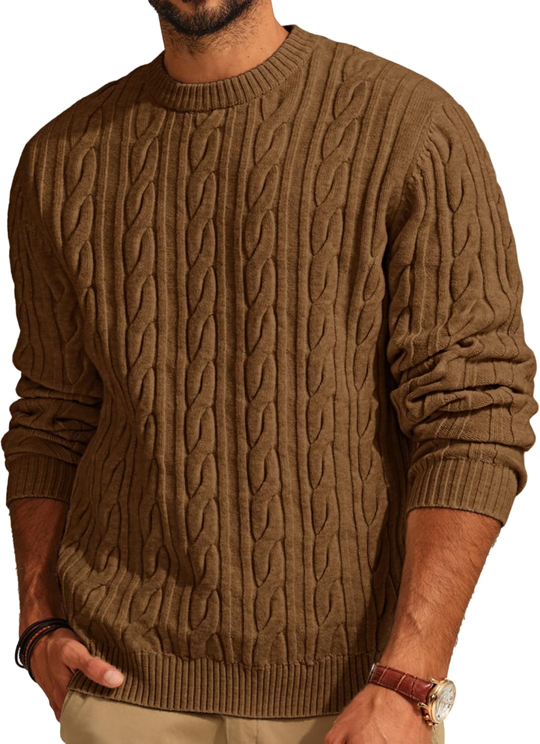 PJ PAUL JONES Mens Cable Knit Pullover Sweater for Casual Style