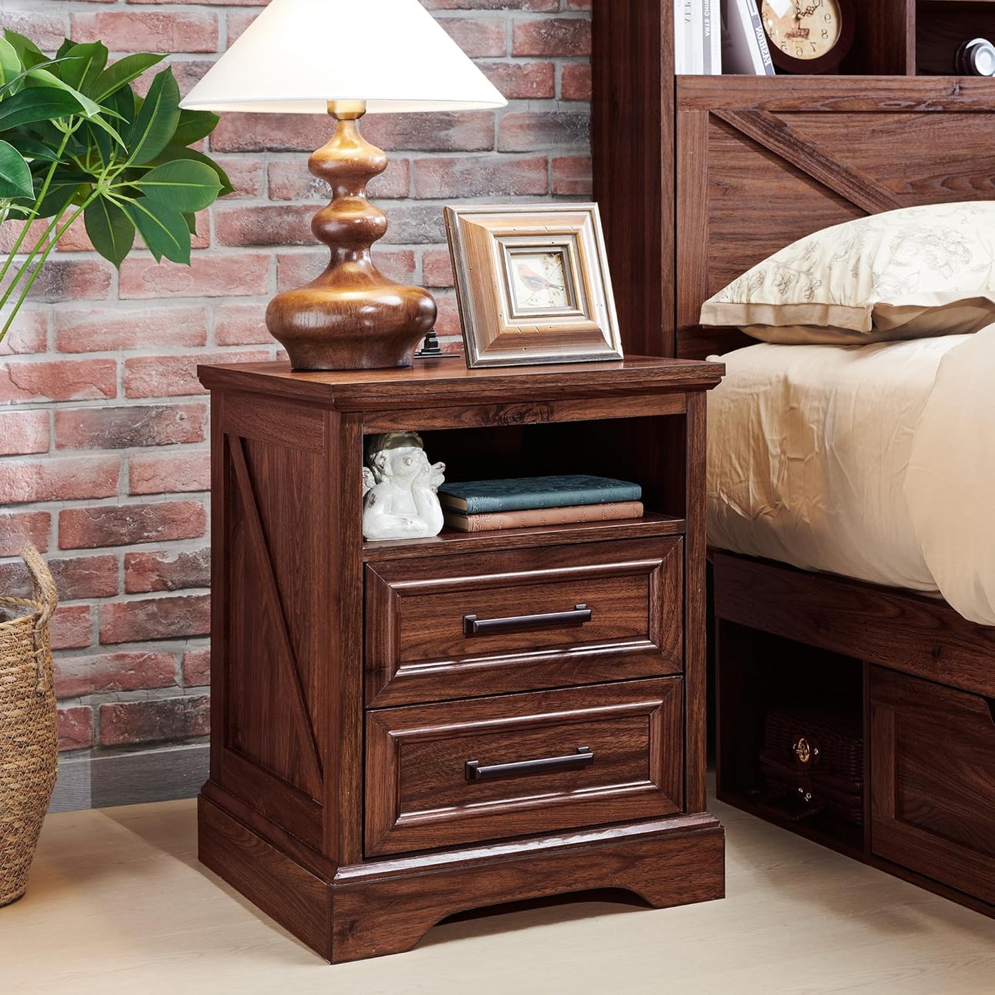 ACCOHOHO 18 Farmhouse Nightstand with Charging Station and Drawers